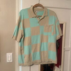 Zara seafoam checkered shirt Size M